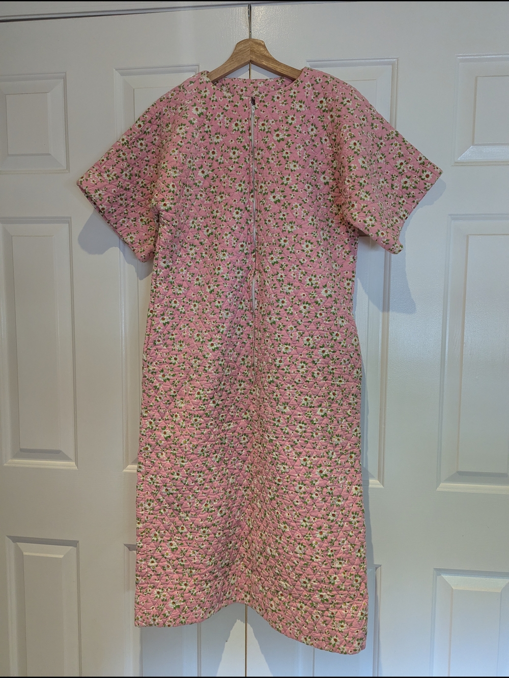 Vintage Womens Strawberry Fields Pink Floral Quilted Robe Dress Night gown S/M